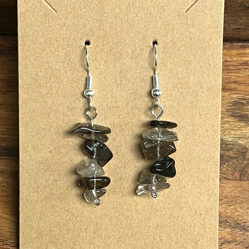 Chic Silver and Black Gemstone Earrings